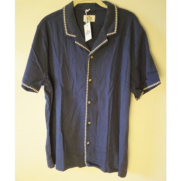 Marine Layer Mens M Embroidered Resort Button Shirt Indigo Blue Short Sleeve - Picture 1 of 10